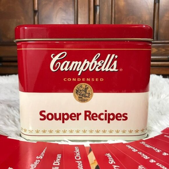 NWOT Vintage Campbell's Condensed Souper Recipe Tin + 24 Recipes + Divider Cards - Picture 3 of 14